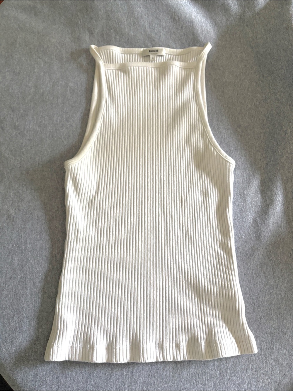 Agolde Ribbed White Tank Top - Sleeveless High Neck